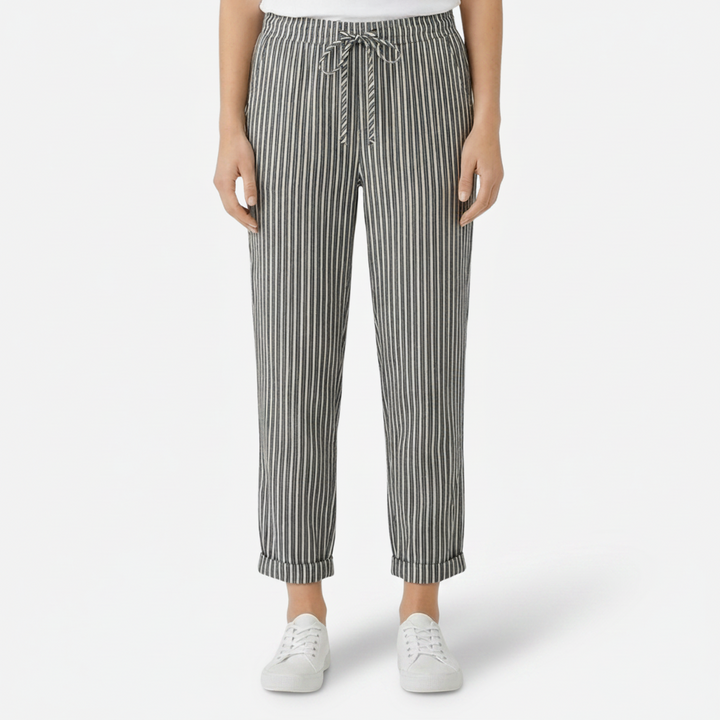 NOMU | Women's Striped Drawstring Pants – Relaxed Fit Casual Ankle Trousers