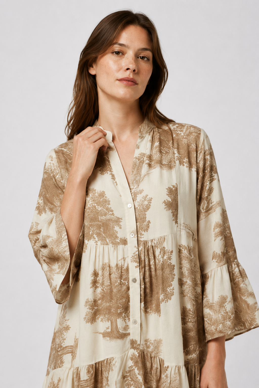NOMU | Women's Vintage Floral Tiered Maxi Dress – Elegant Long Sleeve Flowing Dress