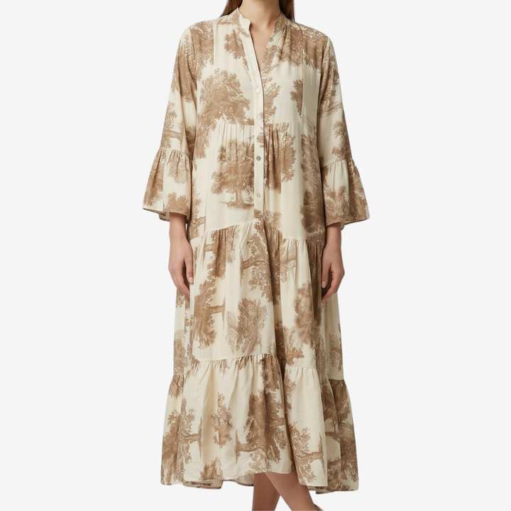 NOMU | Women's Vintage Floral Tiered Maxi Dress – Elegant Long Sleeve Flowing Dress