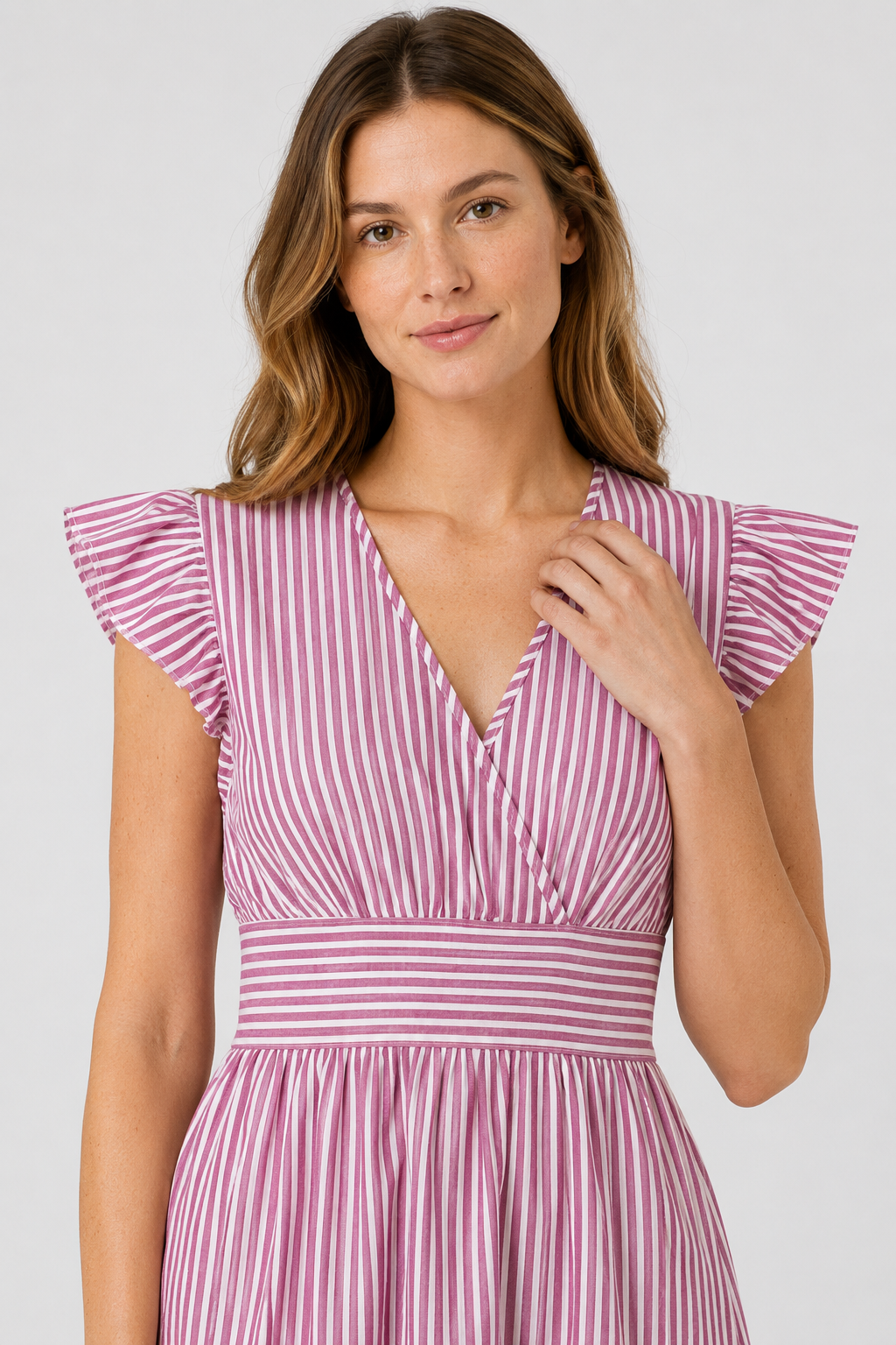 NOMU | Women's Striped Mini Dress – Ruffle Sleeve Smocked Waist Design