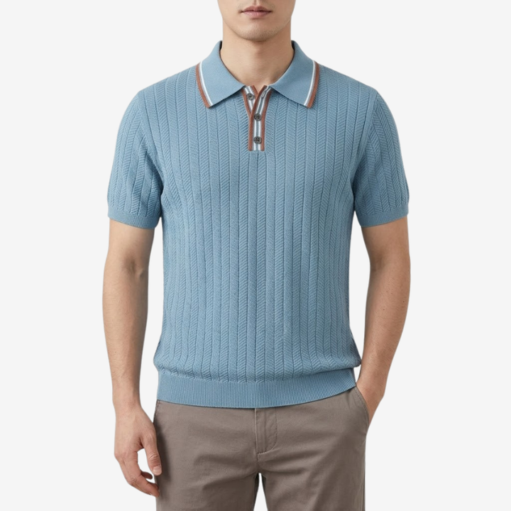 NOMU | Men's Textured Knit Polo Shirt – Smart Casual Short Sleeve Sweater Polo