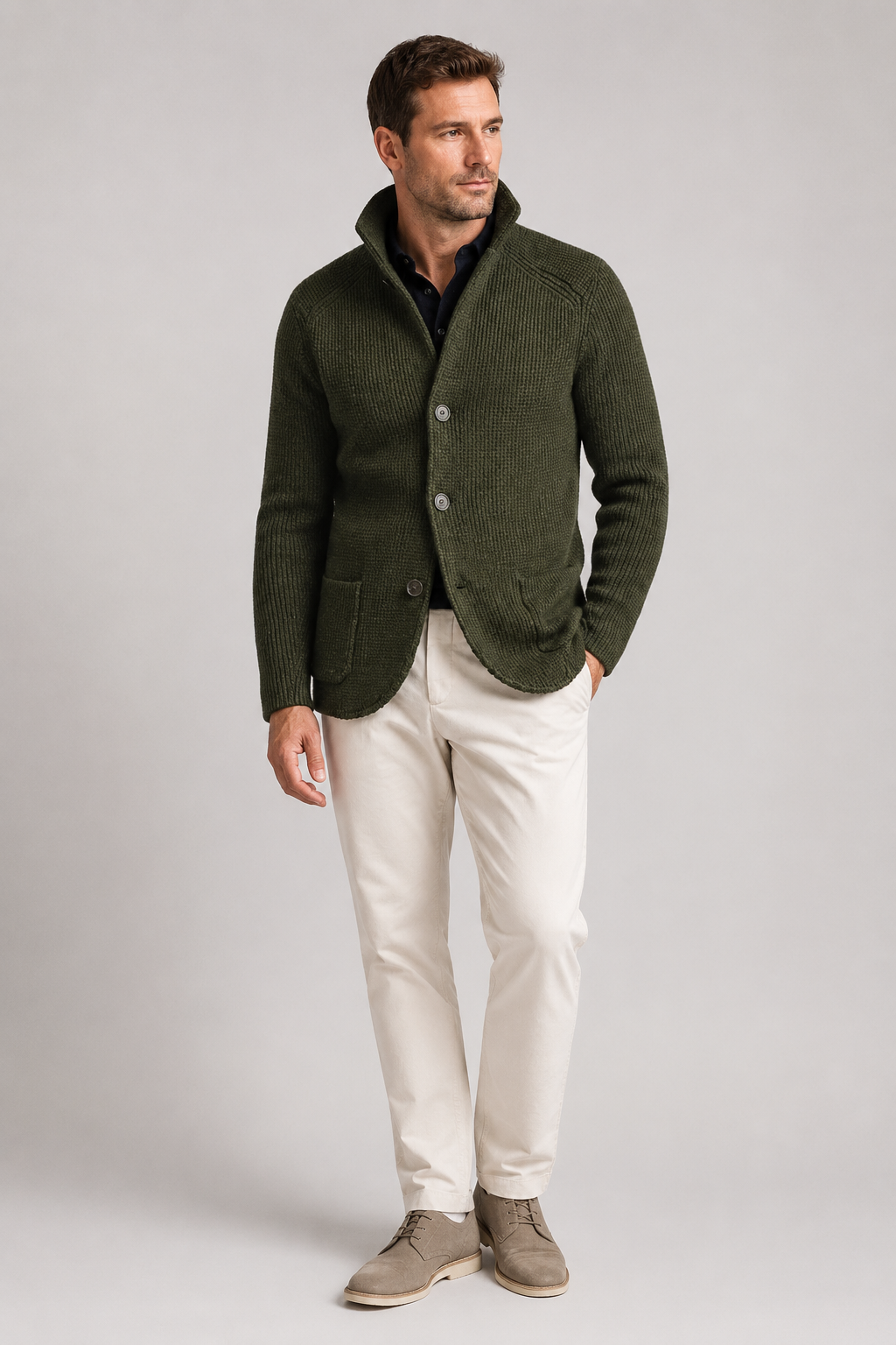 NOMU | Men's Textured Knit Blazer Cardigan – Smart Casual Button-Up Sweater Jacket