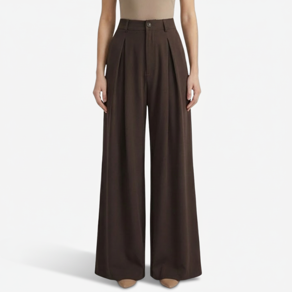 NOMU | Women's High-Waisted Wide Leg Trousers – Elegant Pleated Palazzo Pants