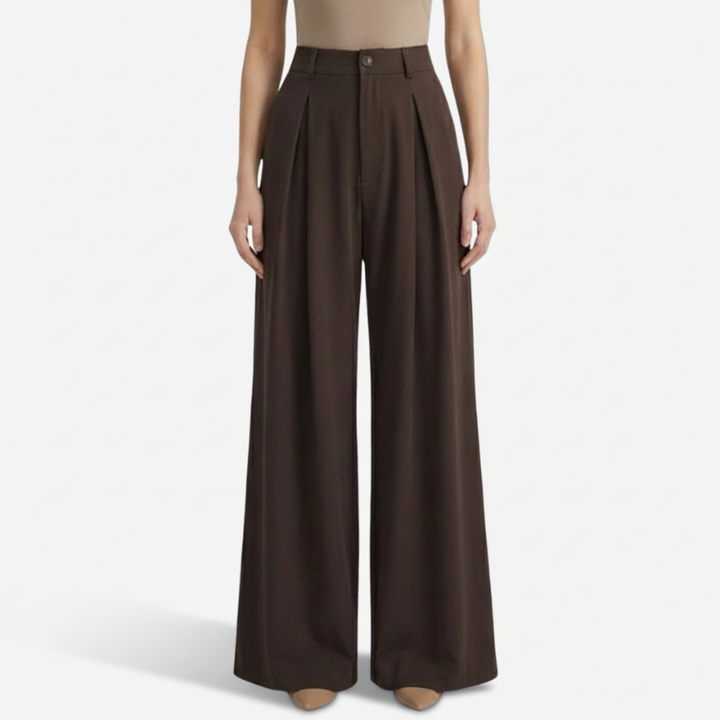 NOMU | Women's High-Waisted Wide Leg Trousers – Elegant Pleated Palazzo Pants