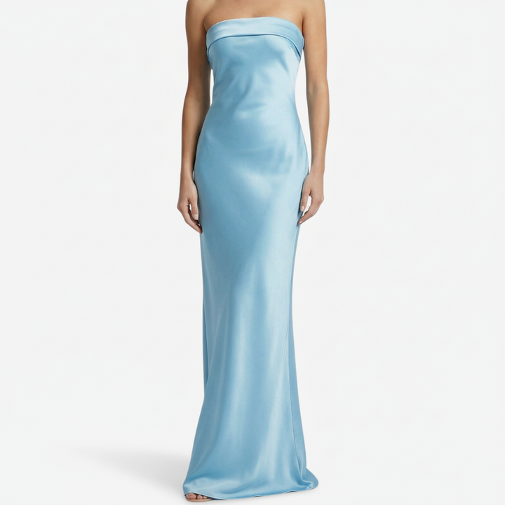 NOMU | Women's Strapless Satin Maxi Dress – Elegant Minimalist Evening Gown