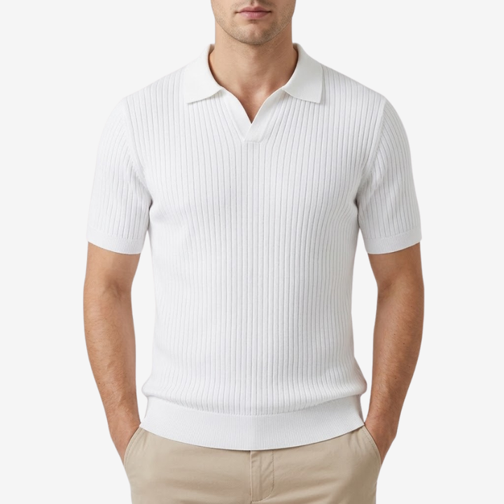 NOMU | Men's Ribbed Knit Polo Shirt – Modern Smart Casual Short Sleeve Top