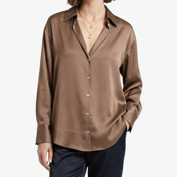 NOMU | Women’s Long Sleeve Button-Up Satin Blouse