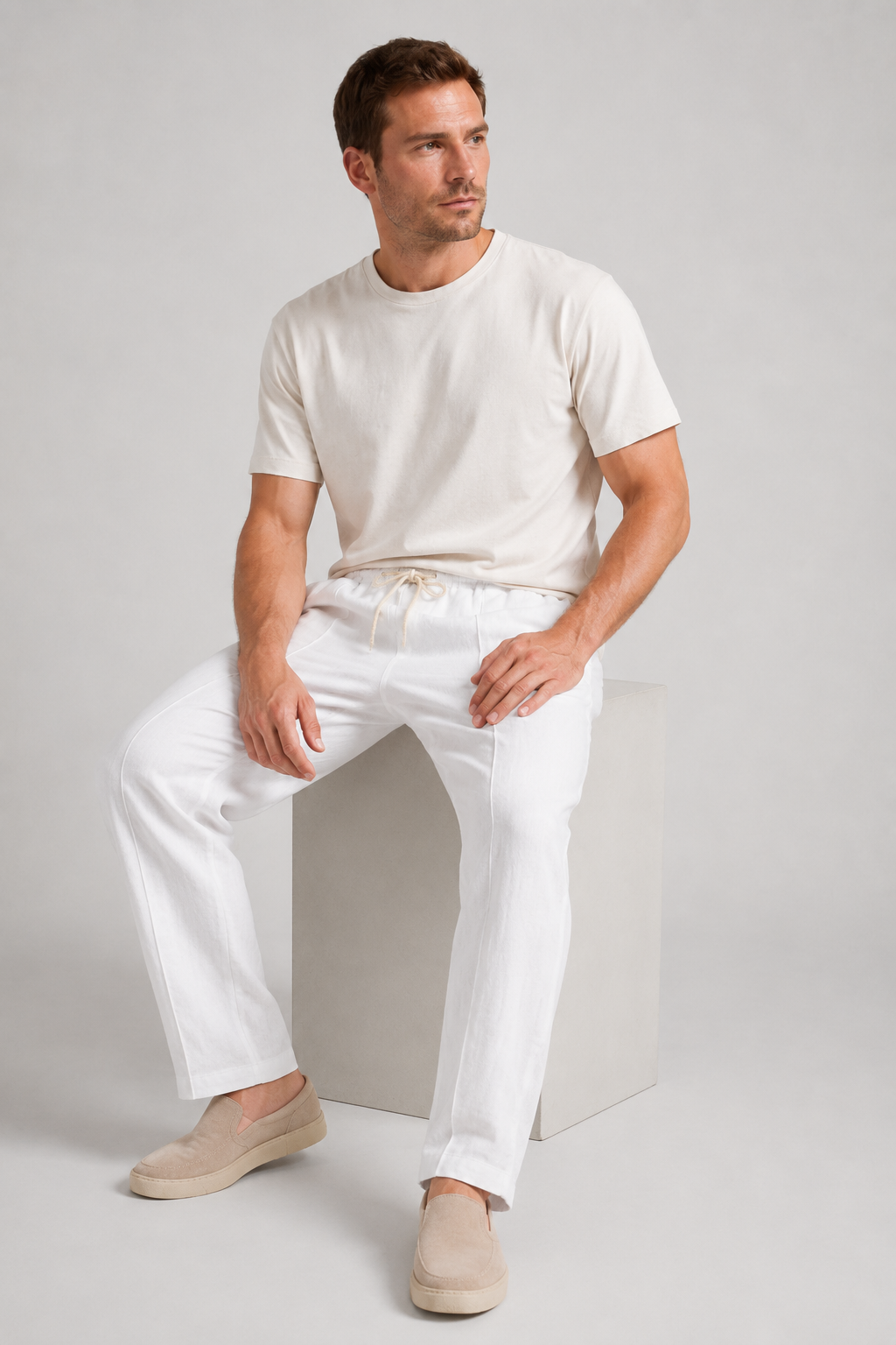 NOMU | Men's Linen Blend Pants – Drawstring Elastic Waist Tapered Design