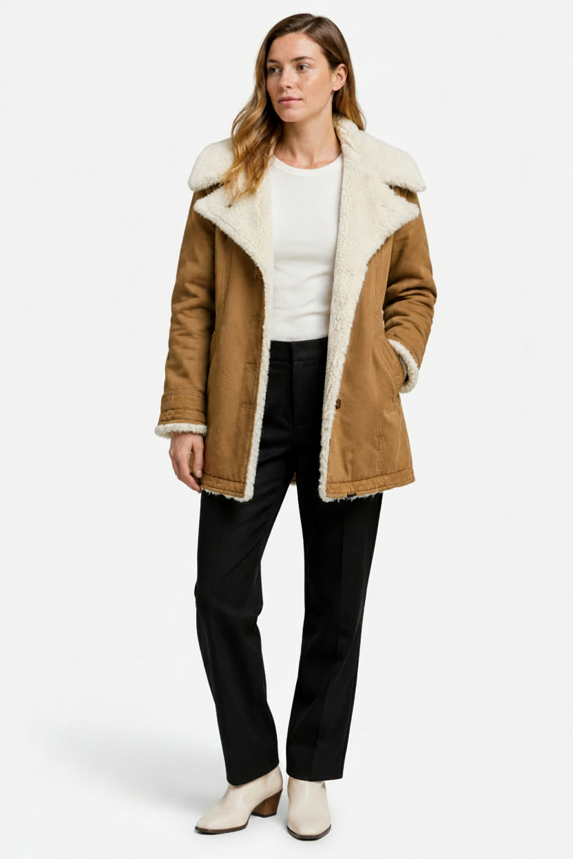 NOMU | Women's Long Sleeved Winter Coat – Fleece Lining with Wide Collar and Button Front Design