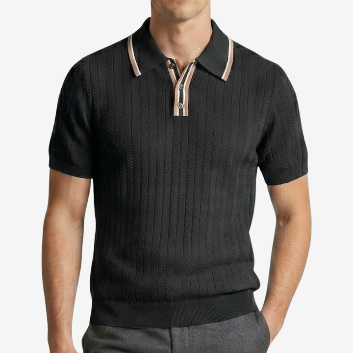 NOMU | Men’s Contrast Trim Ribbed Knit Polo Shirt