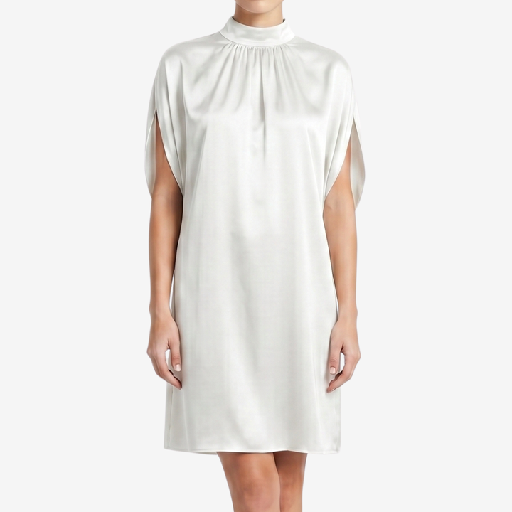 NOMU | Women's Shift Mini Dress – High Neck Cap Sleeve Loose Fit Design