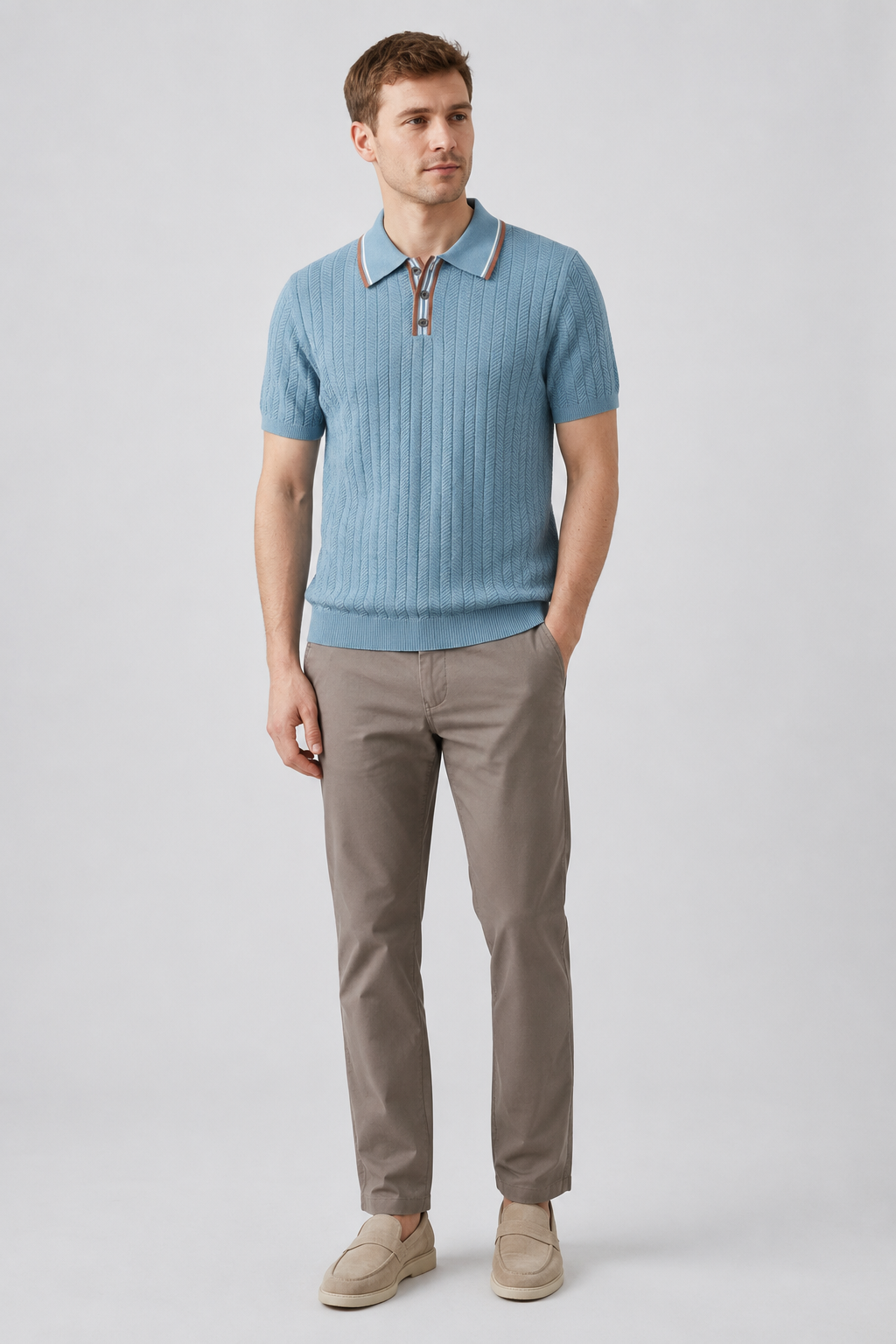 NOMU | Men's Textured Knit Polo Shirt – Smart Casual Short Sleeve Sweater Polo