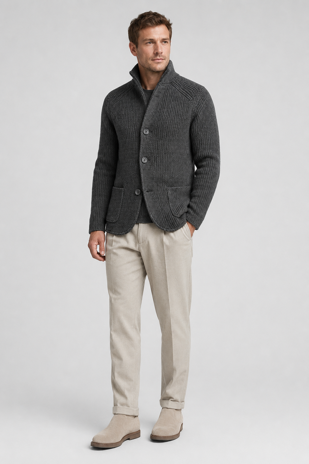 NOMU | Men's Textured Knit Blazer Cardigan – Smart Casual Button-Up Sweater Jacket