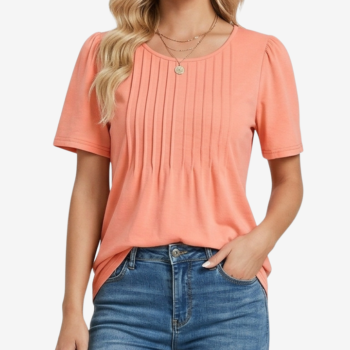 NOMU | Women’s Pleated Front Short Sleeve Blouse