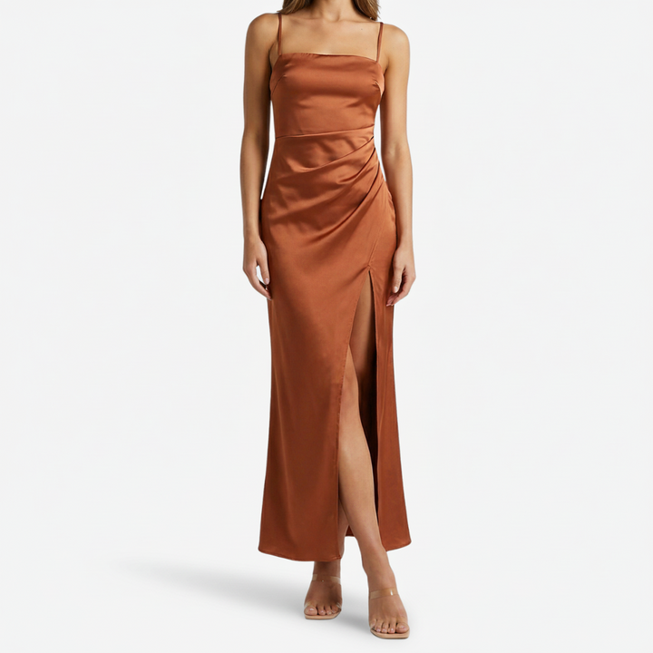 NOMU | Women's Satin Slip Maxi Dress – Elegant Spaghetti Strap Evening Dress