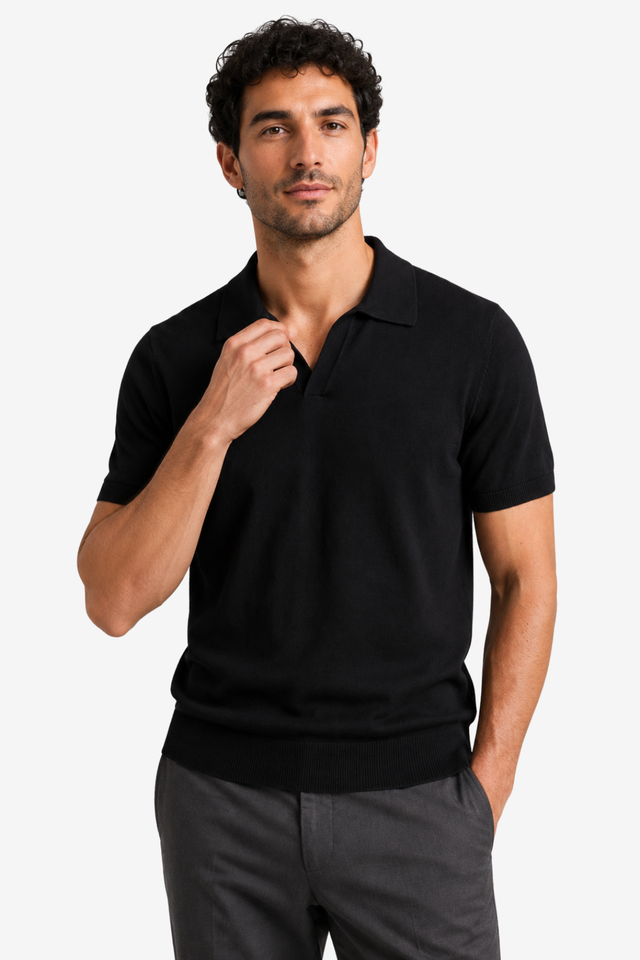 NOMU | Men's Minimalist Knit Polo Shirt – Smart Casual Short Sleeve Sweater Top