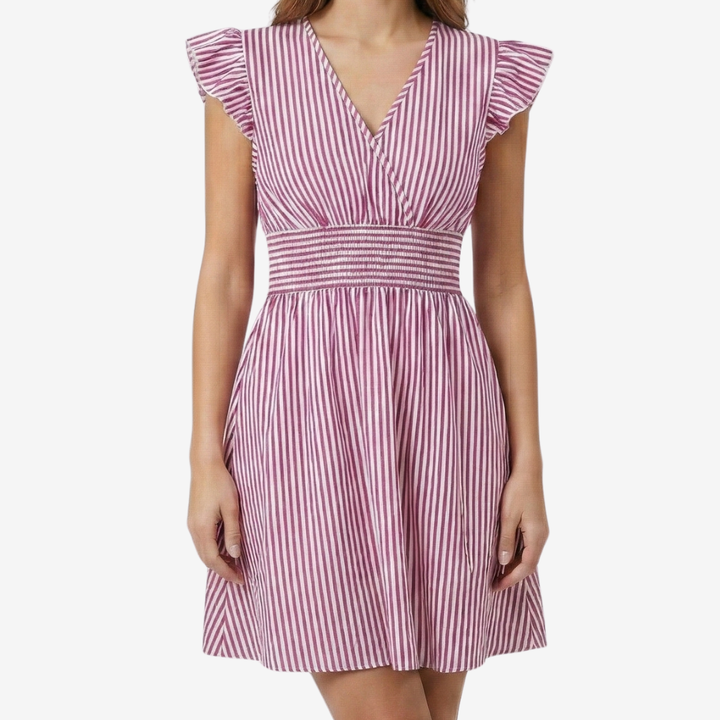 NOMU | Women's Striped Mini Dress – Ruffle Sleeve Smocked Waist Design