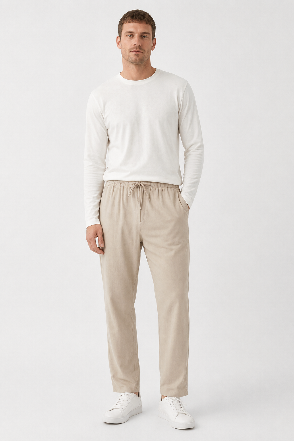 NOMU | Men's Linen Drawstring Pants – Relaxed Fit Casual Tapered Trousers