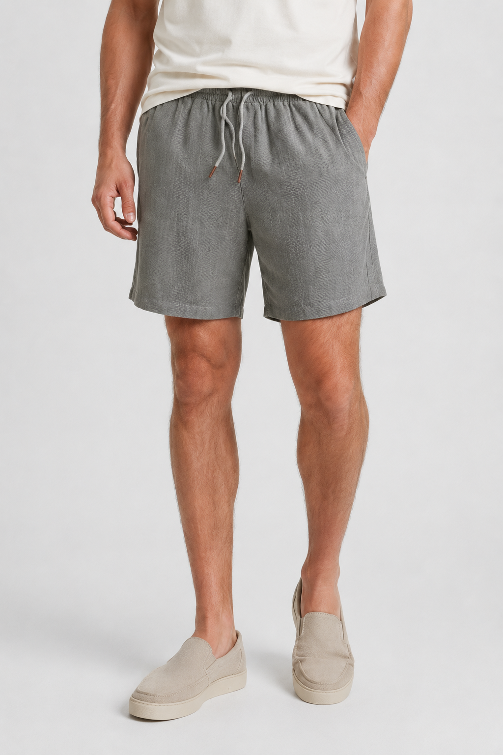 NOMU | Men's Linen Blend Shorts – Drawstring Elastic Waist Casual Design