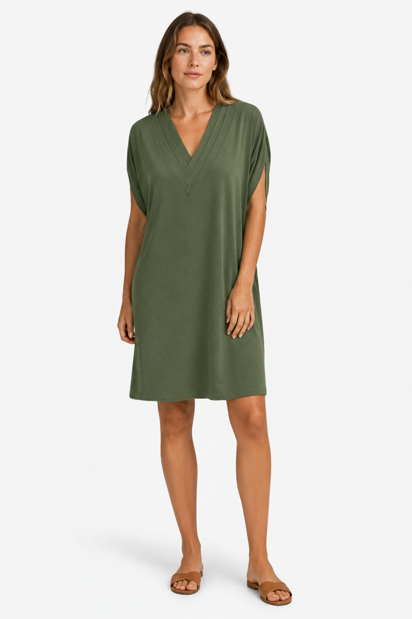 NOMU | Women's Casual V-Neck Loose Mini Dress – Comfortable Short Sleeve Everyday Dress