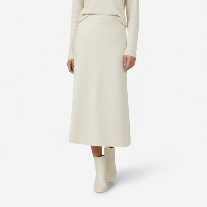 NOMU | Women's Knit A-Line Midi Skirt – Soft Minimalist Sweater Skirt