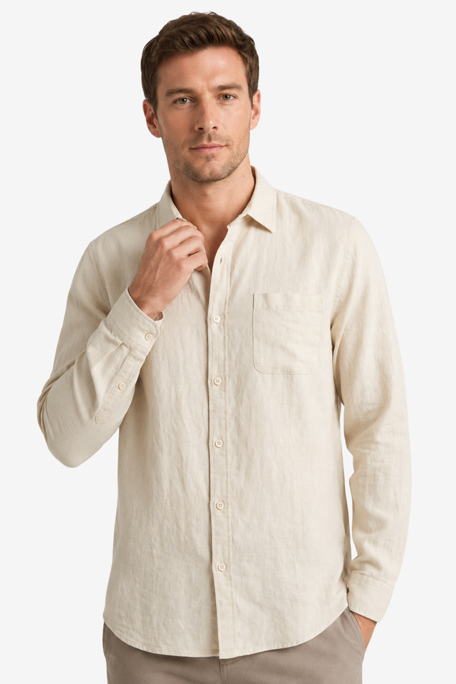 NOMU | Men's Linen Blend Button Down Shirt – Casual Long Sleeve Minimalist Top