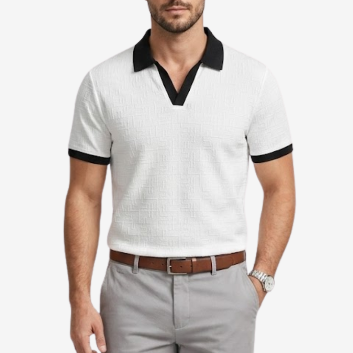 NOMU | Men's Textured Polo Shirt – Contrast Collar Casual Design
