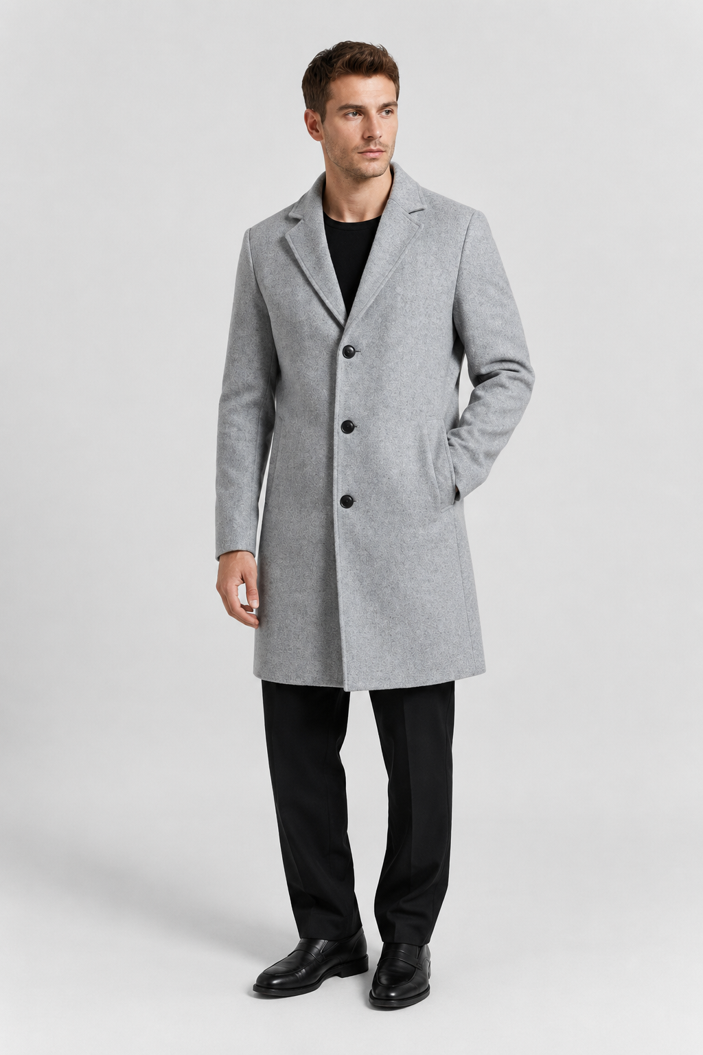 NOMU | Men's Classic Wool Blend Overcoat – Tailored Single-Breasted Coat