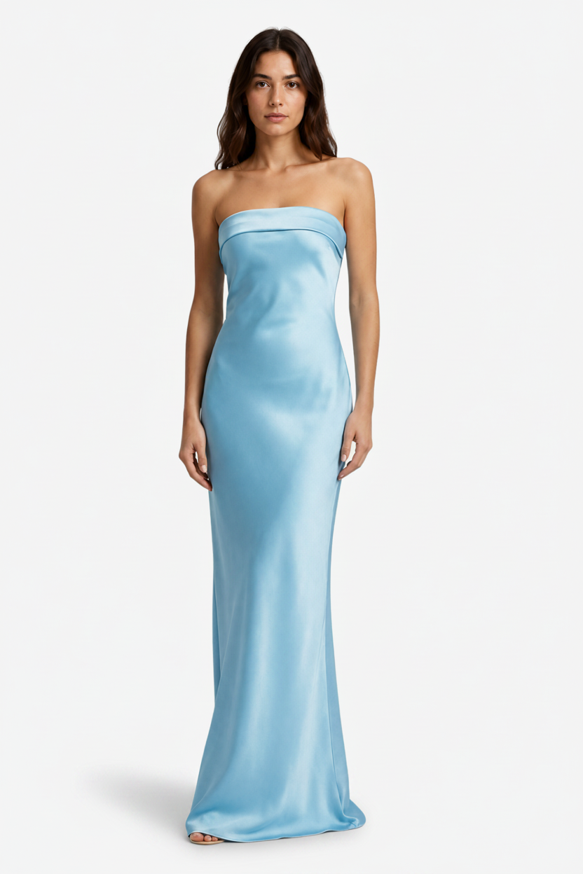 NOMU | Women's Strapless Satin Maxi Dress – Elegant Minimalist Evening Gown
