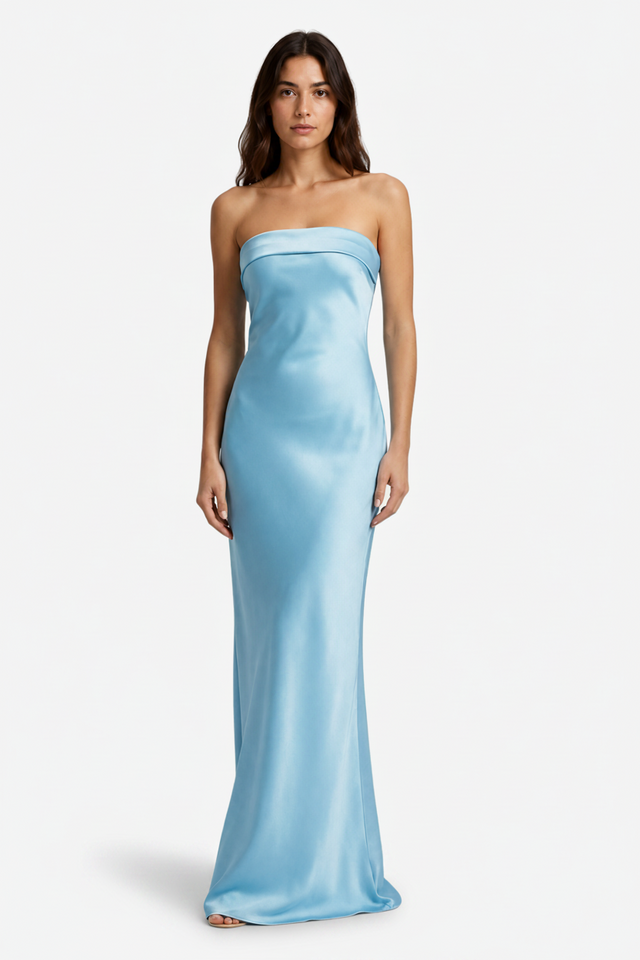 NOMU | Women's Strapless Satin Maxi Dress – Elegant Minimalist Evening Gown