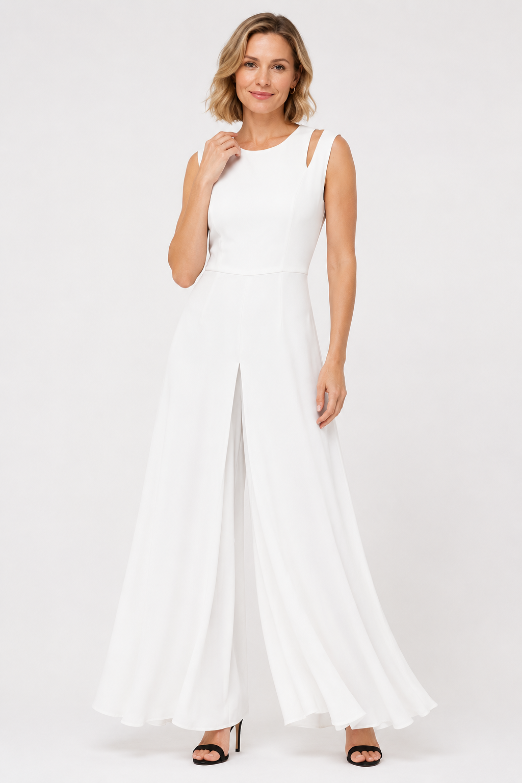 NOMU | Women's Sleeveless Wide Leg Jumpsuit – Elegant Sheer Overlay Evening Jumpsuit