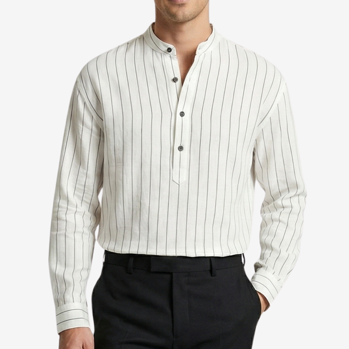 NOMU | Men's Striped Mandarin Collar Shirt – Long Sleeve Smart Casual Design