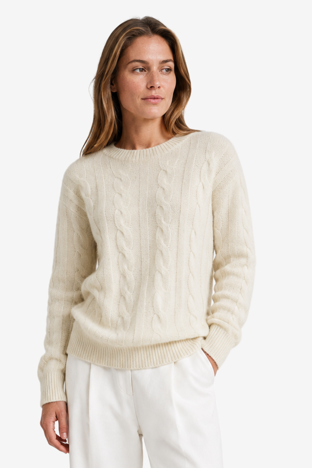 NOMU | Women's Cable Knit Sweater – Crew Neck Long Sleeve Cozy Design