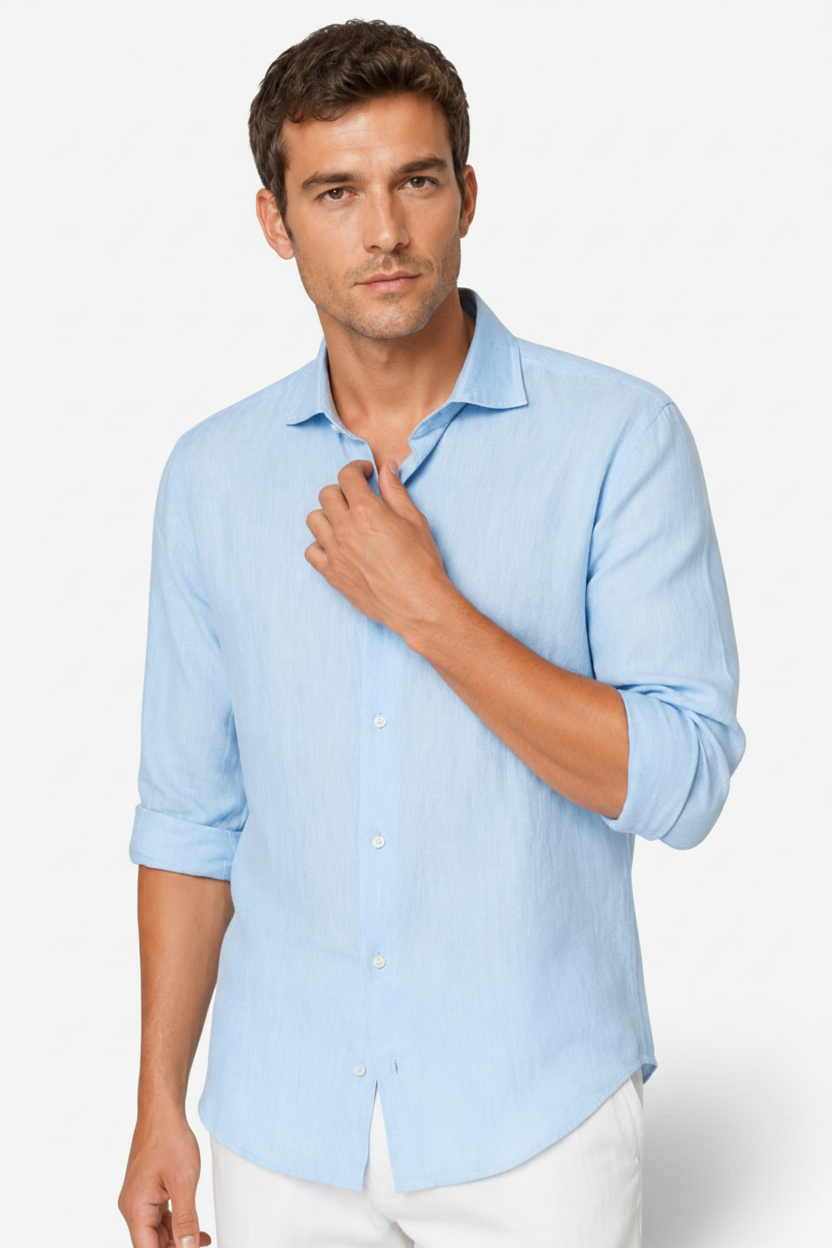 NOMU | Men's Lightweight Linen Button Down Shirt – Casual Long Sleeve Summer Top
