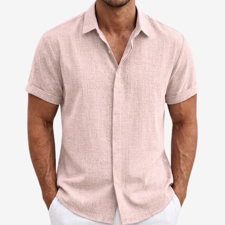 NOMU | Men's Linen Blend Shirt – Short Sleeve Casual Button Design