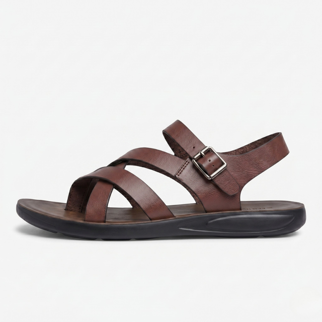 NOMU | Men's Leather Slide Sandals – Crisscross Straps with Adjustable Buckle