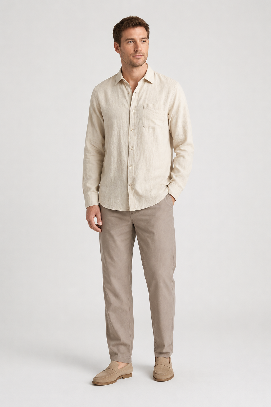 NOMU | Men's Linen Blend Button Down Shirt – Casual Long Sleeve Minimalist Top