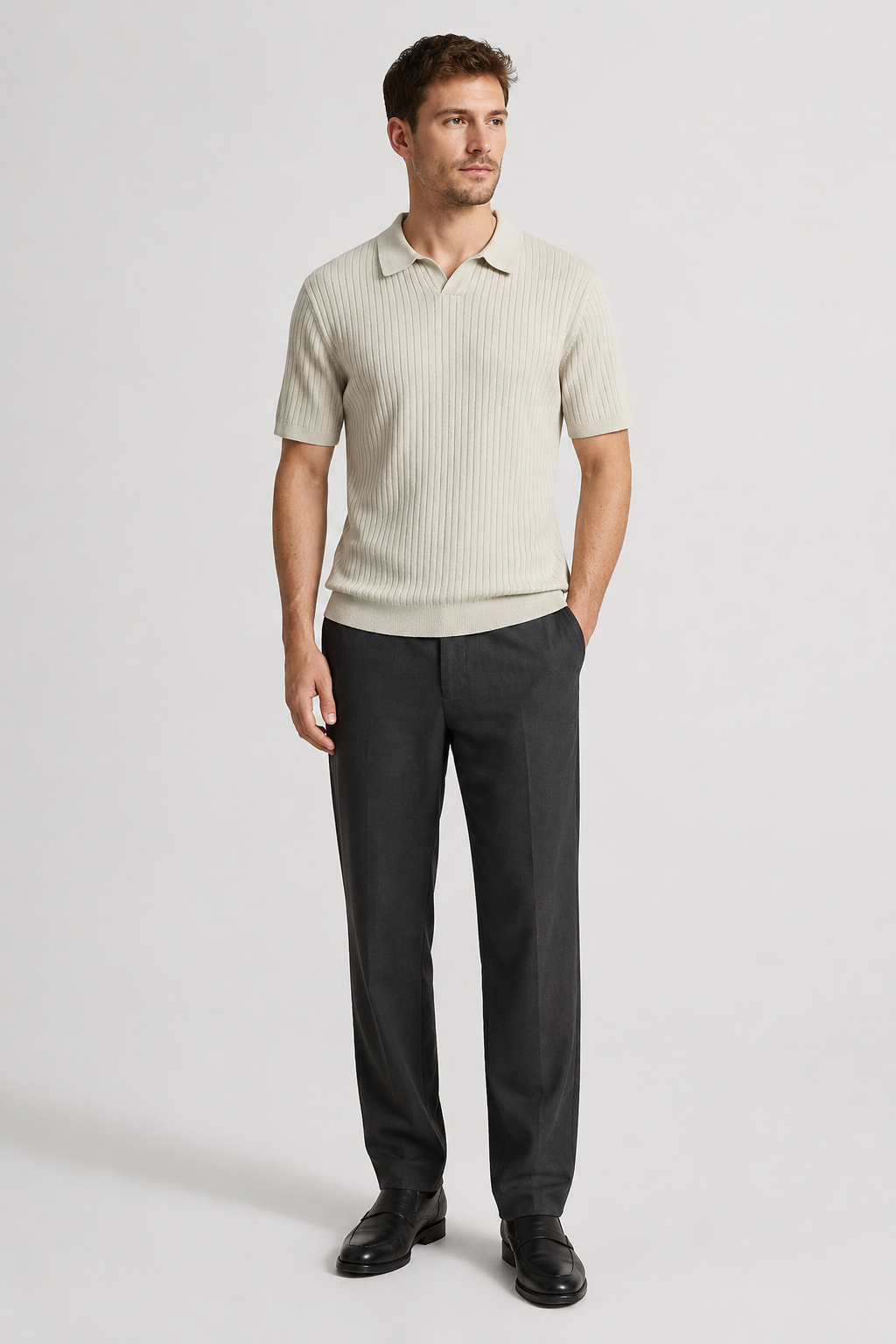 NOMU | Men's Ribbed Knit Polo Shirt – Minimalist Smart Casual Short Sleeve Top