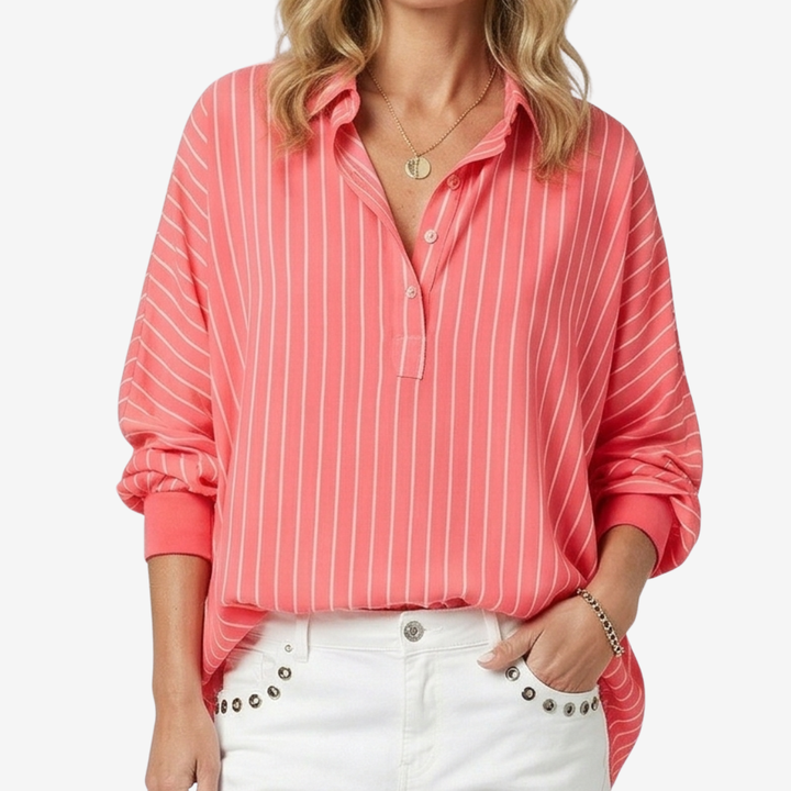 NOMU | Women’s Striped Long Sleeve Button Blouse