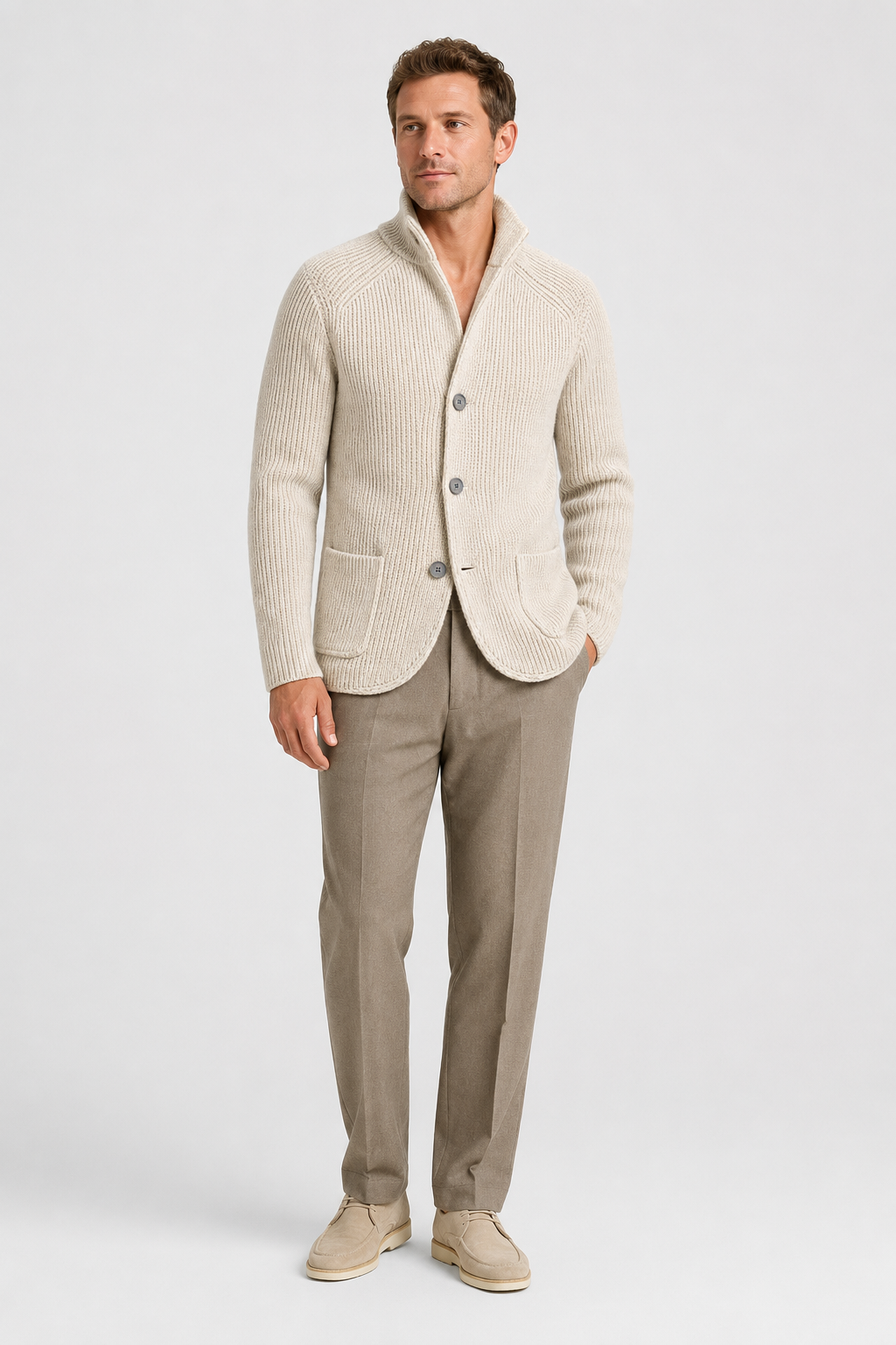 NOMU | Men's Textured Knit Blazer Cardigan – Smart Casual Button-Up Sweater Jacket