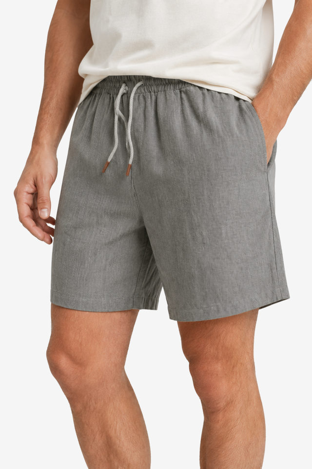 NOMU | Men's Linen Blend Shorts – Drawstring Elastic Waist Casual Design