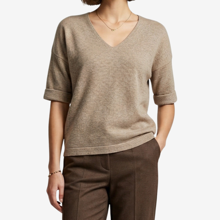 NOMU | Women’s V-Neck Short Sleeve Knit Top