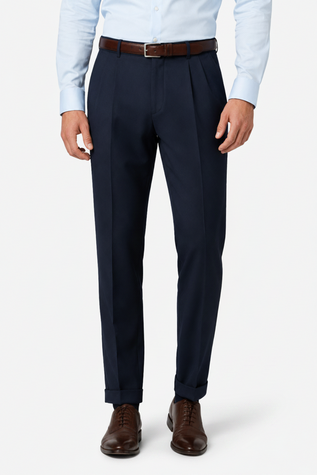 NOMU | Men's Navy Pleated Tapered Dress Trousers – Tailored Formal Pants