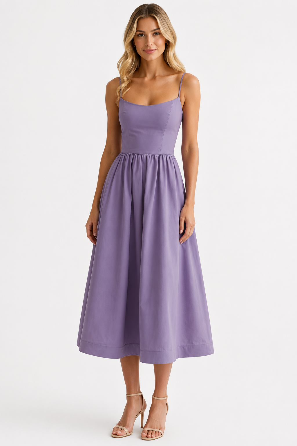 NOMU | Women's Sleeveless Midi Dress – Spaghetti Strap Flowy A-Line Design