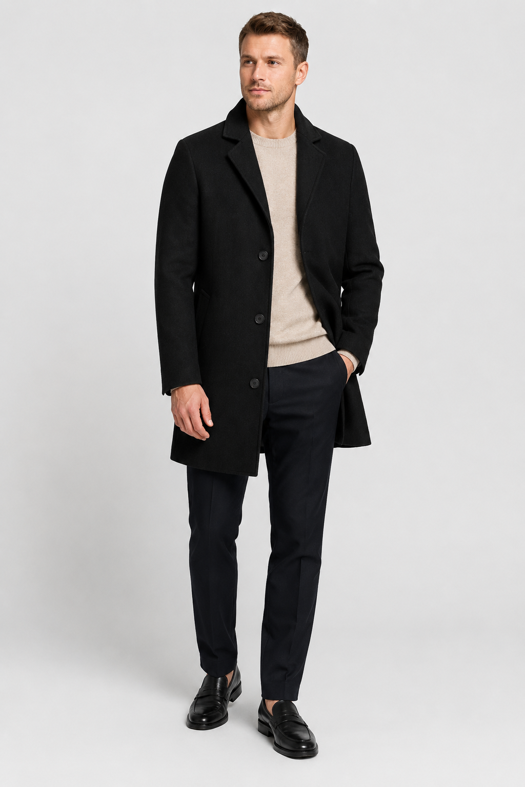 NOMU | Men's Classic Wool Blend Overcoat – Tailored Single-Breasted Coat