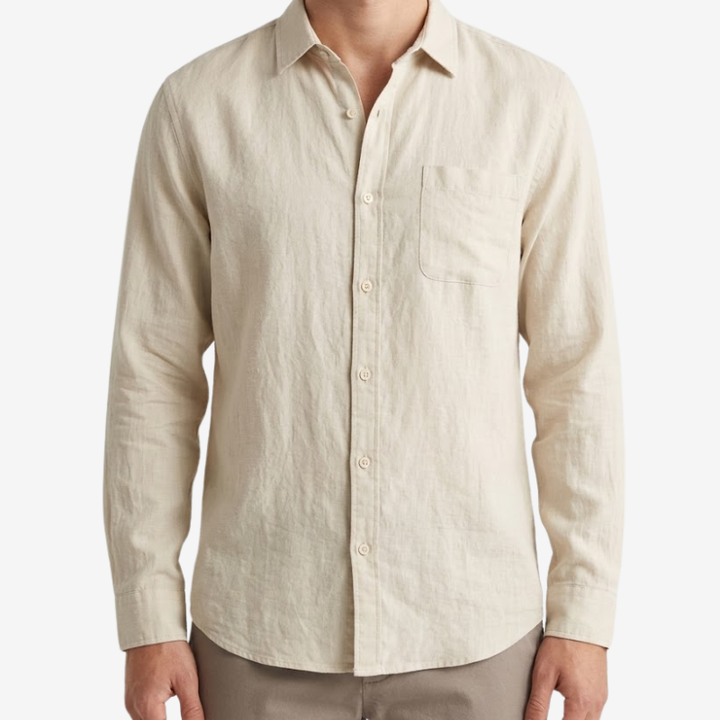 NOMU | Men's Linen Blend Button Down Shirt – Casual Long Sleeve Minimalist Top