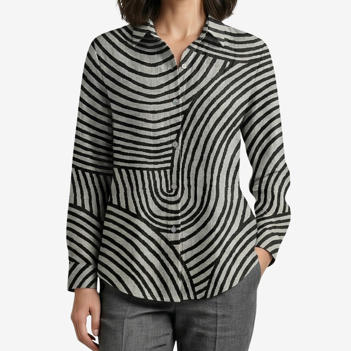 NOMU | Women’s Long Sleeve Abstract Print Button Blouse