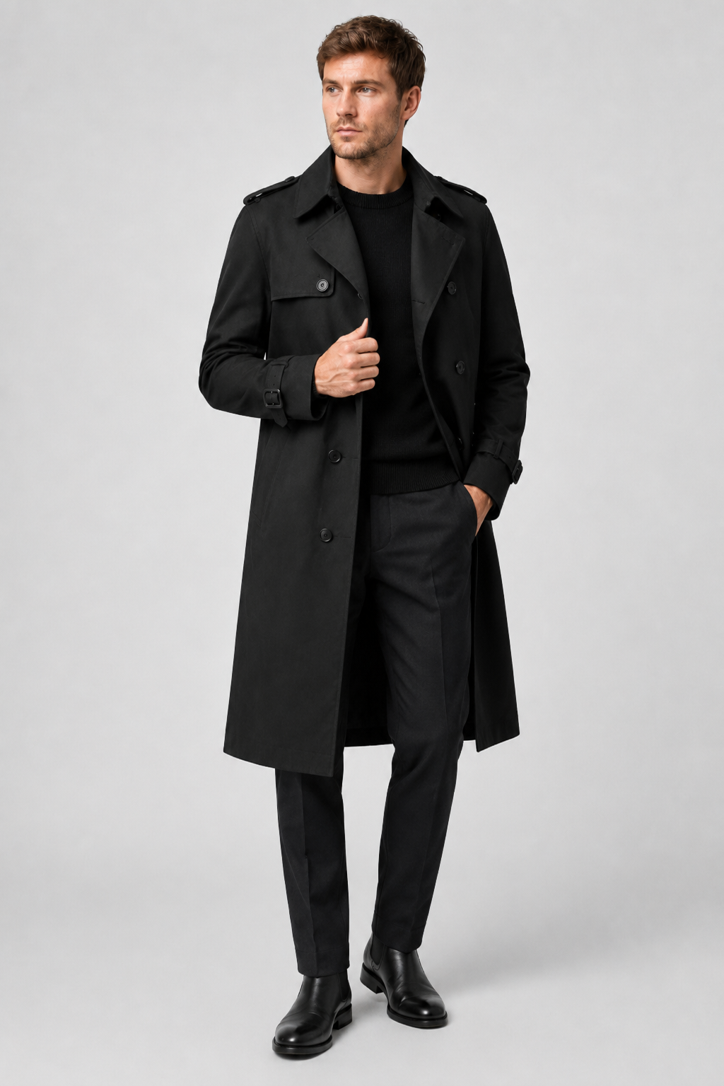 NOMU | Men's Classic Double-Breasted Trench Coat – Timeless Tailored Outerwear