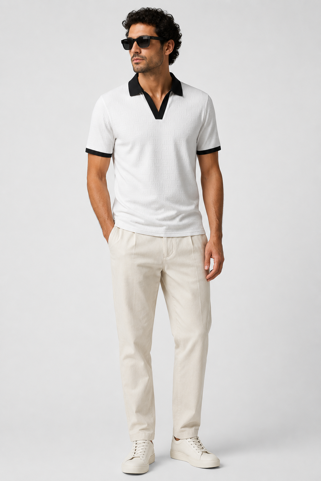 NOMU | Men's Textured Polo Shirt – Contrast Collar Casual Design