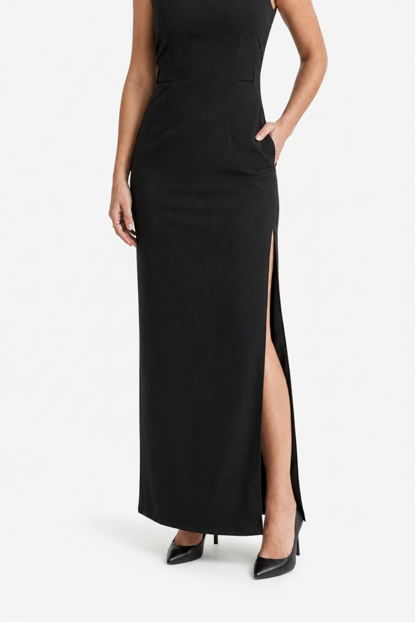 NOMU | Women's Bodycon Maxi Dress – Sleeveless Side Slit Fitted Design